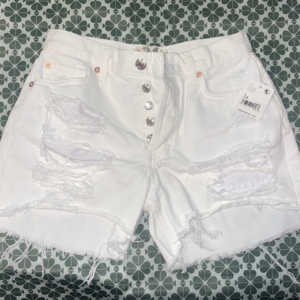 WE THE FREE White Denim Cut Off Shorts